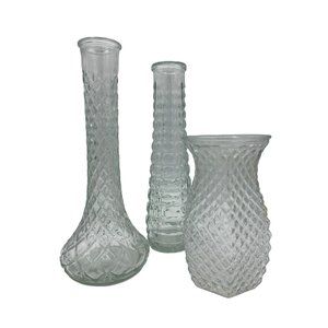 Set of 3 Vintage Clear Glass Bud/Flower Vases Hoosier, EO Brody USA